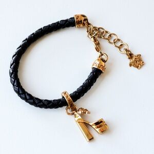 Versace Braided Leather Bracelet with Gold Charms
